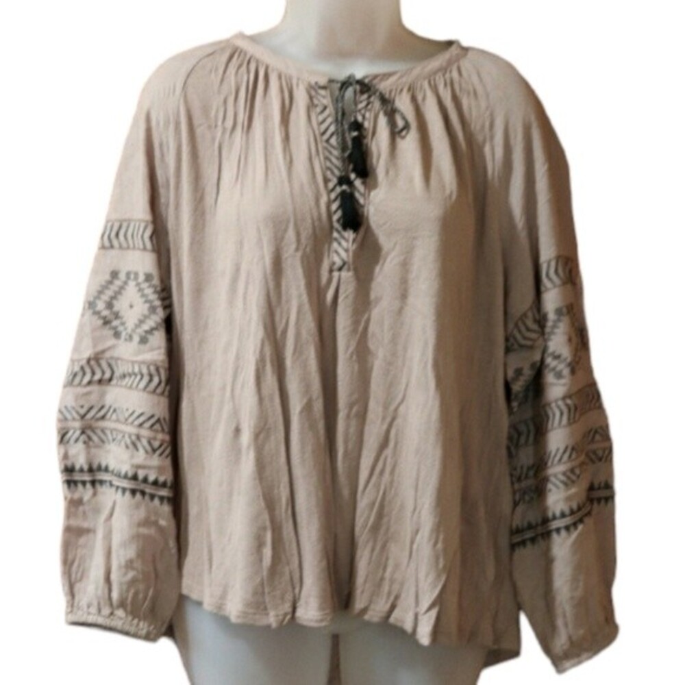 Lucky Brand Mauve Lavender Boho Peasant Top Long Sleeve LG